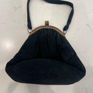 Vintage Castle Purse Black Evening Clutch Bag Handbag w/Gold Trim